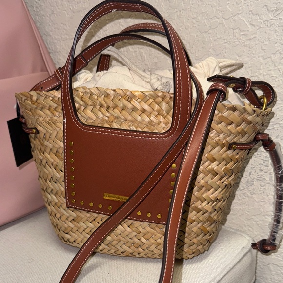 NWT, House of Harlow  basket bag in brown trim / basket . - Picture 1 of 7